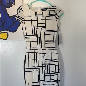 White and black midi business dress